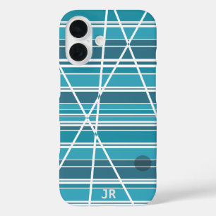 Funda iPhone 16 Sutil monograma Aqua y resumen blanco