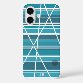 Funda iPhone 16 Sutil monograma Aqua y resumen blanco