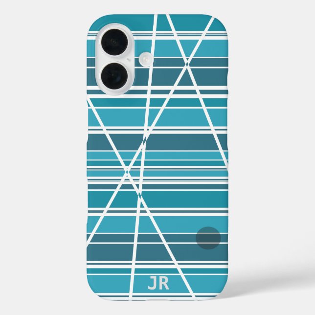 Funda iPhone 16 Sutil monograma Aqua y resumen blanco (Reverso )