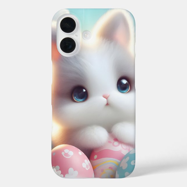 Funda iPhone 16 Sweet Pastel Kawaii Kitten Easter Eggs (Reverso )