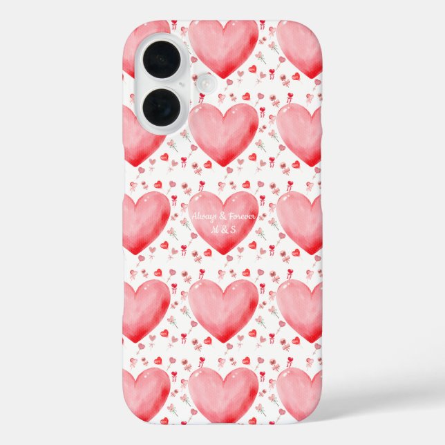 Funda iPhone 16 Sweet Watercolor Heart Valentine Phone Case (Reverso )