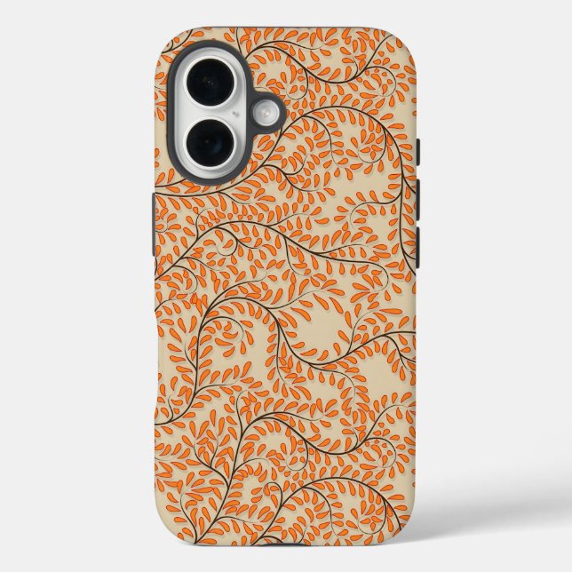 Funda iPhone 16 Swirling Orange Leaves on Beige Background (Reverso )