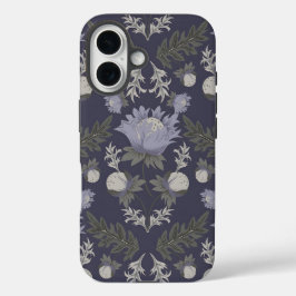 Funda iPhone 16 Symmetrical dark purple floral pattern