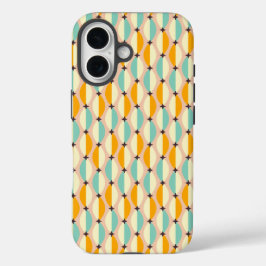 Funda iPhone 16 Symmetrical retro pattern with interlocking teal