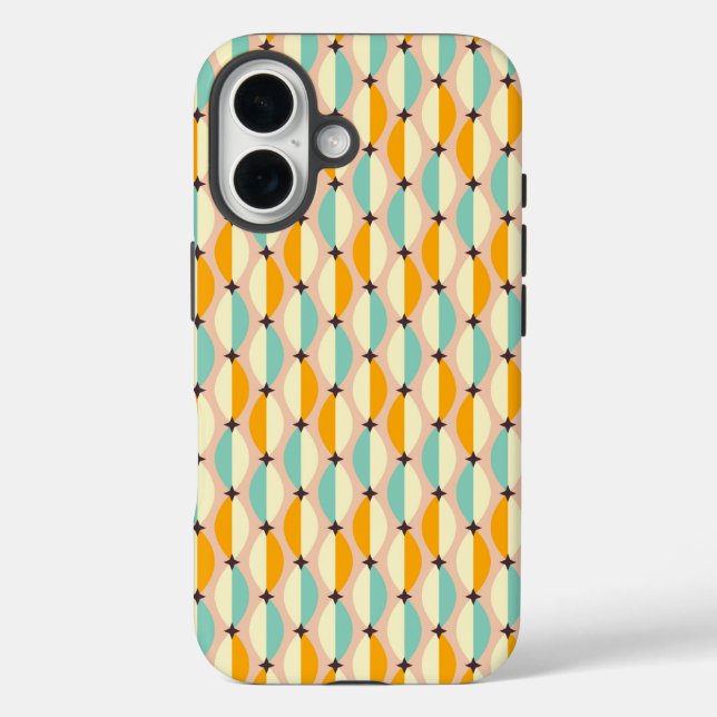 Funda iPhone 16 Symmetrical retro pattern with interlocking teal (Reverso )