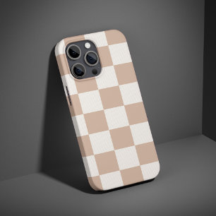 Funda iPhone 16 Tablero de ajedrez beige a cuadros con marrón neut