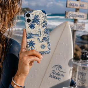 Funda iPhone 16 Tablón de Surf Tropical Azul