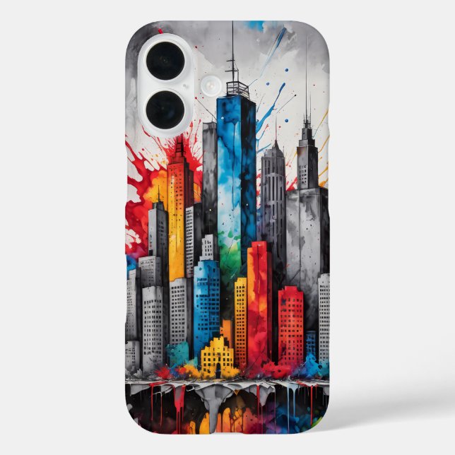 Funda iPhone 16 Tapa de la línea de la ciudad de sykscraper con ti (Reverso )