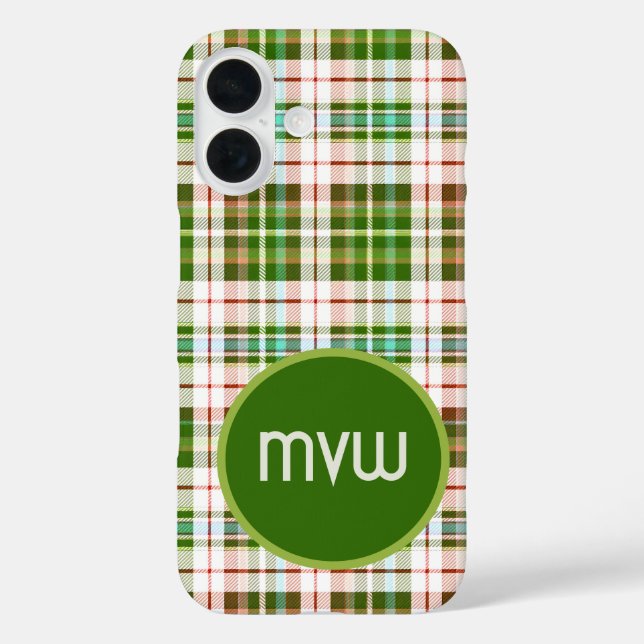 Funda iPhone 16 Tapa para iPhone de Green Tan Tartan Plaid Persona (Reverso )