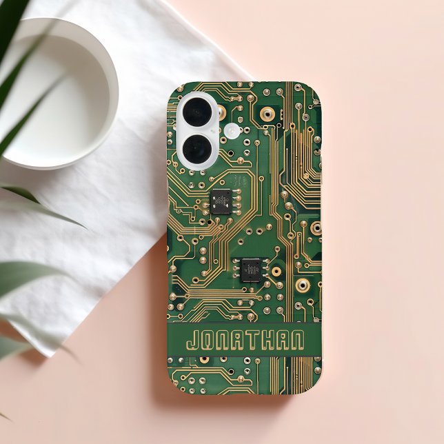 Funda iPhone 16 Tarjeta de circuito de oro verde personalizada (Subido por el creador)