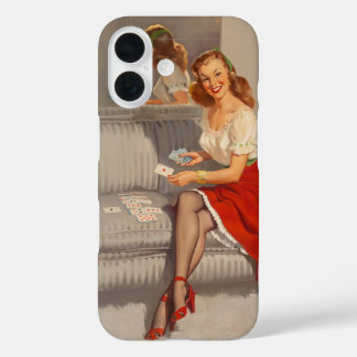 Funda iPhone 16 Tarjeta de Jugadora de Cartas Vintage de Gil Elvgr