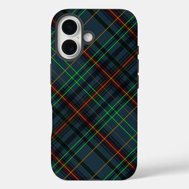 Funda iPhone 16 Tartan en azul, naranja, verde... (Reverso )