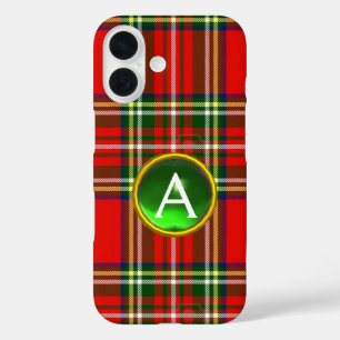 FUNDA iPhone 16 TARTAN ROJO Y MONOGRAMA VERDE DE PIEDRA DE GÉNERO