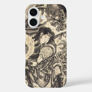 Funda iPhone 16 Tatuaje clásico de tinta de demonio japonés vintag