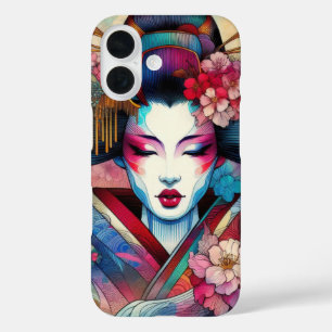 Funda iPhone 16 Tatuaje de flores Geisha sakura abstracto oriental