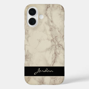 Funda iPhone 16 Taupe Tan Piedra de Mármol pulido con nombre