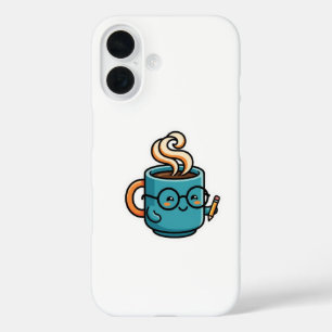 Funda iPhone 16 Taza De Café Kawaii Lindo Que Usa Gafas De Lectura