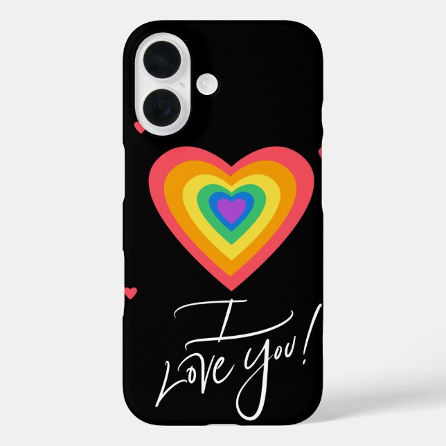 Funda iPhone 16 Te quiero y corazón arcoiris (Reverso )