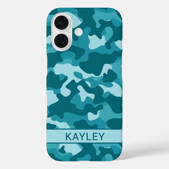 Funda iPhone 16 Teal Camouflage Personalized (Reverso )