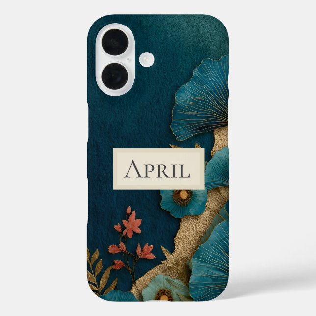 Funda iPhone 16 Teal & Gold Floral on Dark Teal  (Reverso )