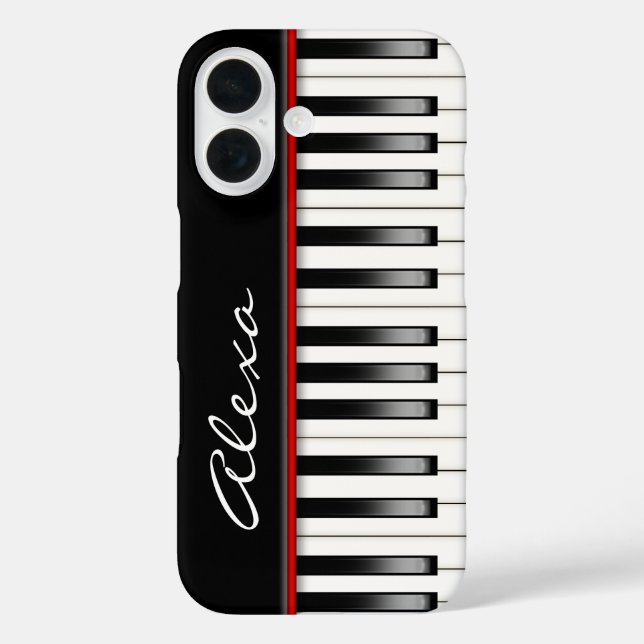 Funda iPhone 16 Teclado de piano con nombre personalizado (Reverso )