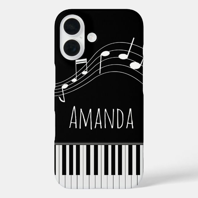 Funda iPhone 16 Teclado piano y notas musicales (Reverso )