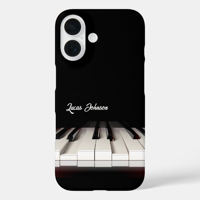 Funda iPhone 16 Teclas de piano en blanco y negro | Regalos de fan (Reverso )