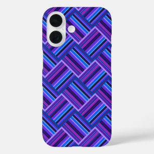 Funda iPhone 16 Tejidos de rayas azules y violetas
