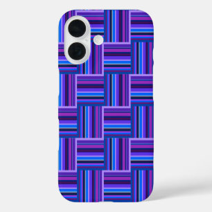 Funda iPhone 16 Tejidos de rayas azules y violetas