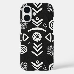 Funda iPhone 16 Tela de barro audaz – Patrón negro y blanco