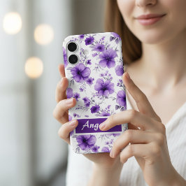 Funda iPhone 16 Teléfono Floral Morado Personalizado para iPhone