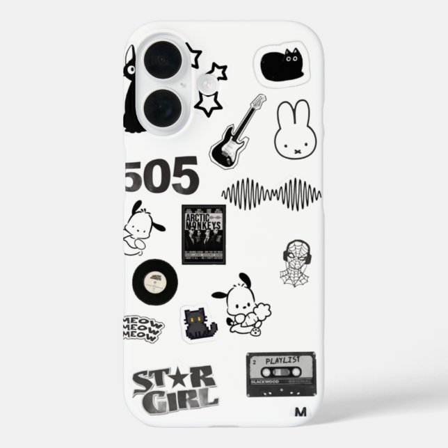 Funda iPhone 16 teléfono y2k blanco y negro (Reverso )