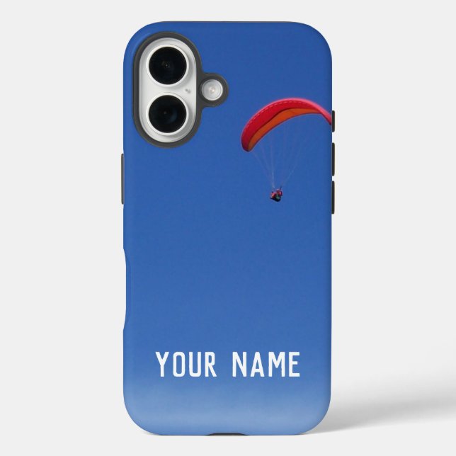 Funda iPhone 16 Tema de parapente con su nombre o iniciales (Reverso )