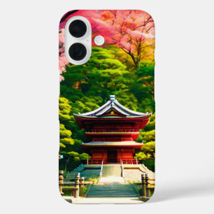 Funda iPhone 16 Templo de flor de cerezo