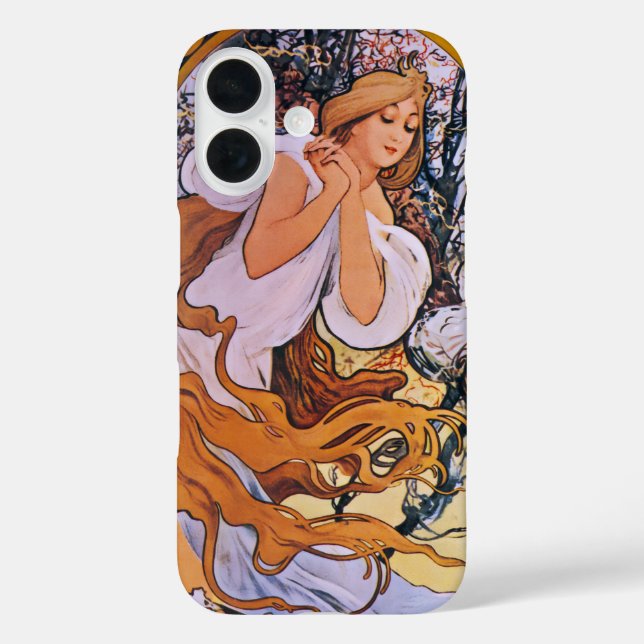 Funda iPhone 16 Temporada de Primavera de Alphonse Mucha, Arte Nou (Reverso )