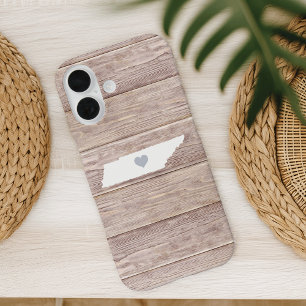 Funda iPhone 16 Tennessee State Silhouette Rustic Wood Look
