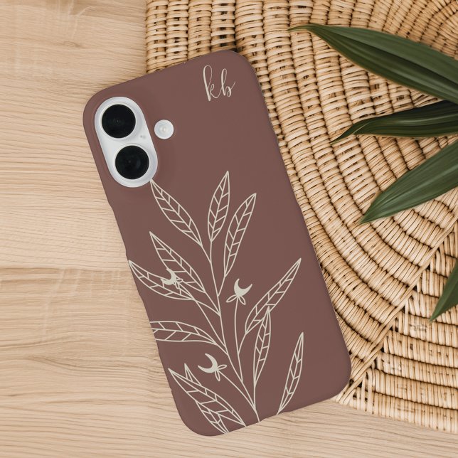 Funda iPhone 16 Terracota oscura | Monograma botánico místico Boho (Subido por el creador)