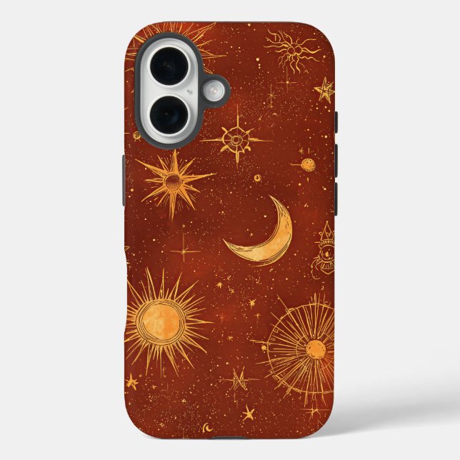 Funda iPhone 16 Terracotta Celestial Dreams Boho Phone Estuche (Reverso )
