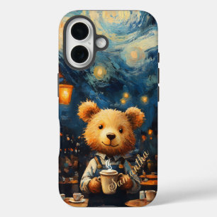 Funda iPhone 16 Terraza del Café con estilo Bear Barista Van Gogh