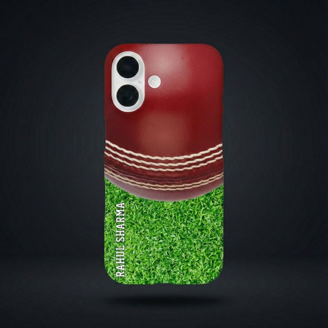 Funda iPhone 16 Test Match Red Cricket Ball con texto Personalizad (Subido por el creador)