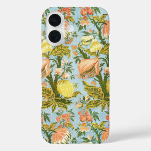 Funda iPhone 16 Textil Clásico de Damasco de Frutas Florales Barro