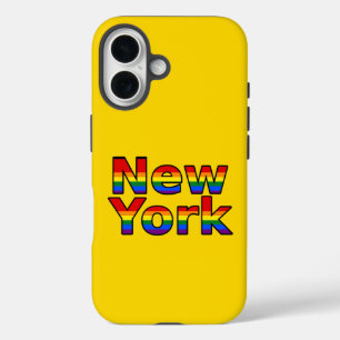 Funda iPhone 16 texto del arcoiris LGBT de Nueva York