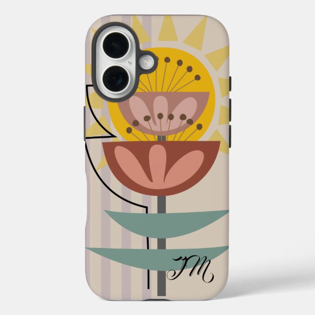 Funda iPhone 16 Texto moderno de flor y personalizado (Reverso )