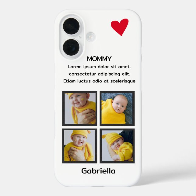 Funda iPhone 16 Texto Personalizado personalizado de cuatro corazo (Reverso )
