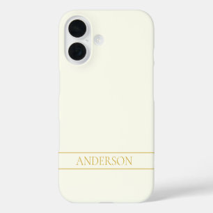Funda iPhone 16 Texto simple elegante personalizable   dorado blan