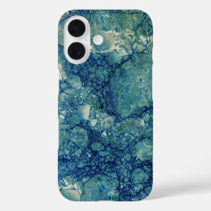 Funda iPhone 16 Textura azul de mármol verde Verde azulado