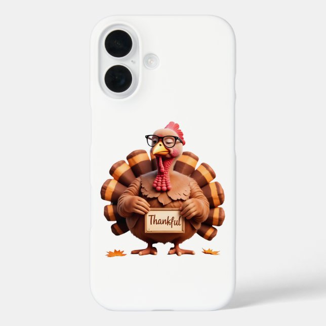 Funda iPhone 16 Thankful Turkey Design – Funny Holiday Art (Reverso )
