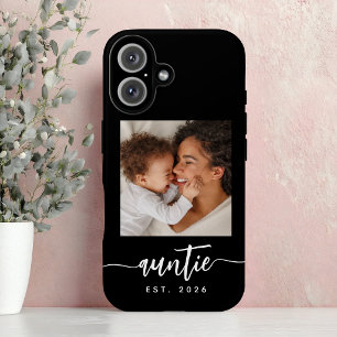 Funda iPhone 16 Tía Establecida Letra Elegante Foto Negra