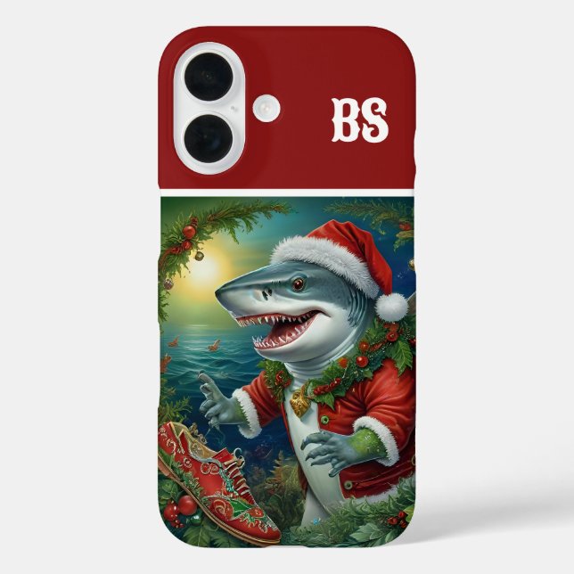 Funda iPhone 16 Tiburón navidad disfrazado - vibraciones costeras (Reverso )