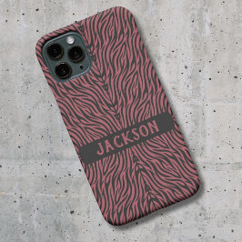 Funda iPhone 16 Tiger Pattern in Red and Gray with Name